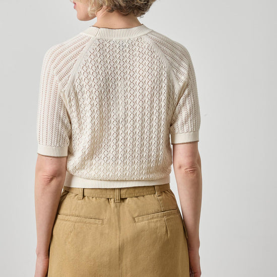 Mixed Stitch Crewneck Sweater Womens Sweater Ivory A2