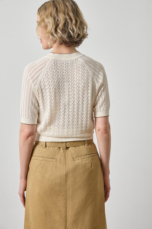 Mixed Stitch Crewneck Sweater Womens Sweater Ivory A2