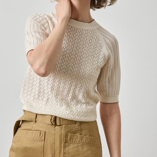 Mixed Stitch Crewneck Sweater Womens Sweater Ivory A3