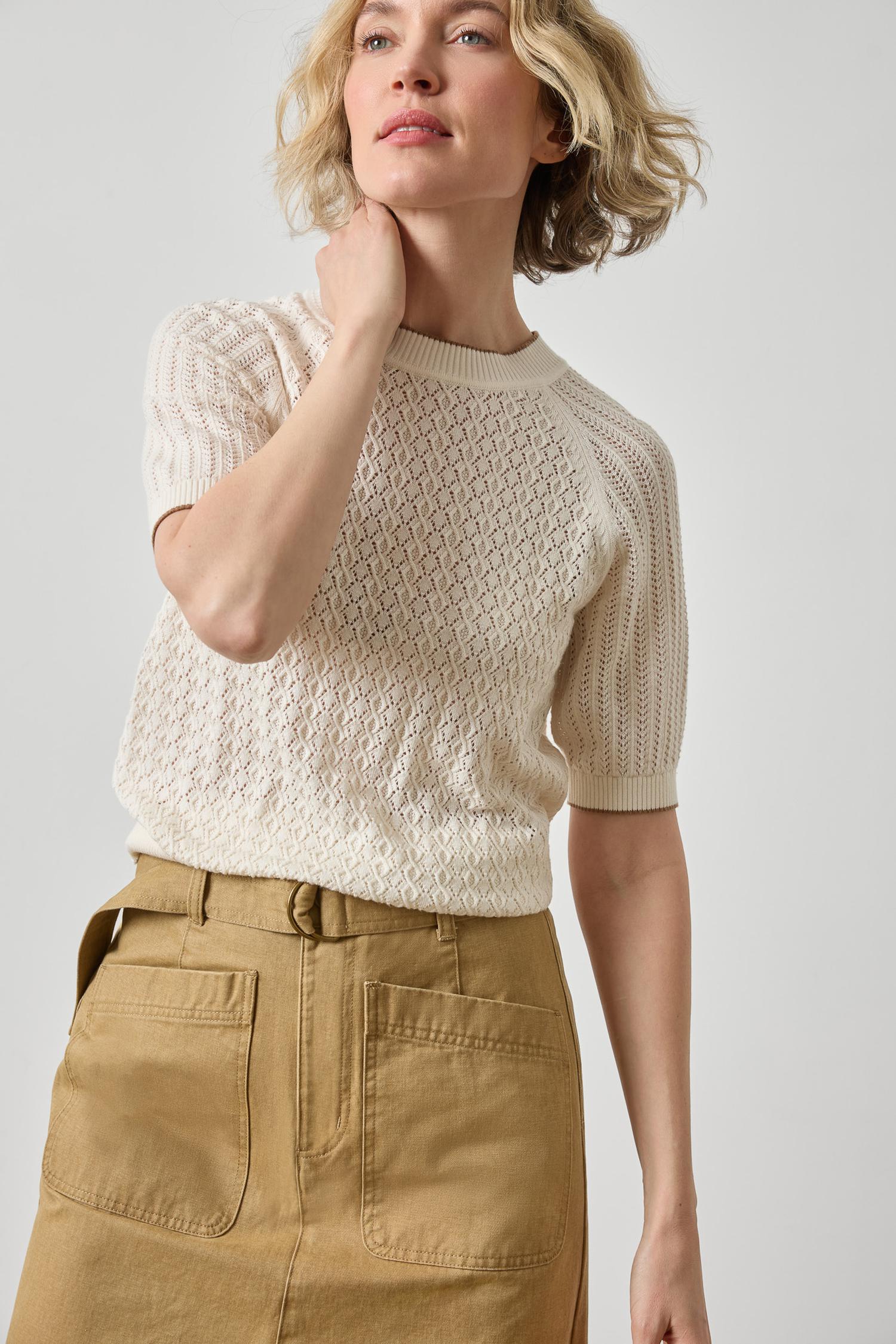 Mixed Stitch Crewneck Sweater Womens Sweater Ivory A3