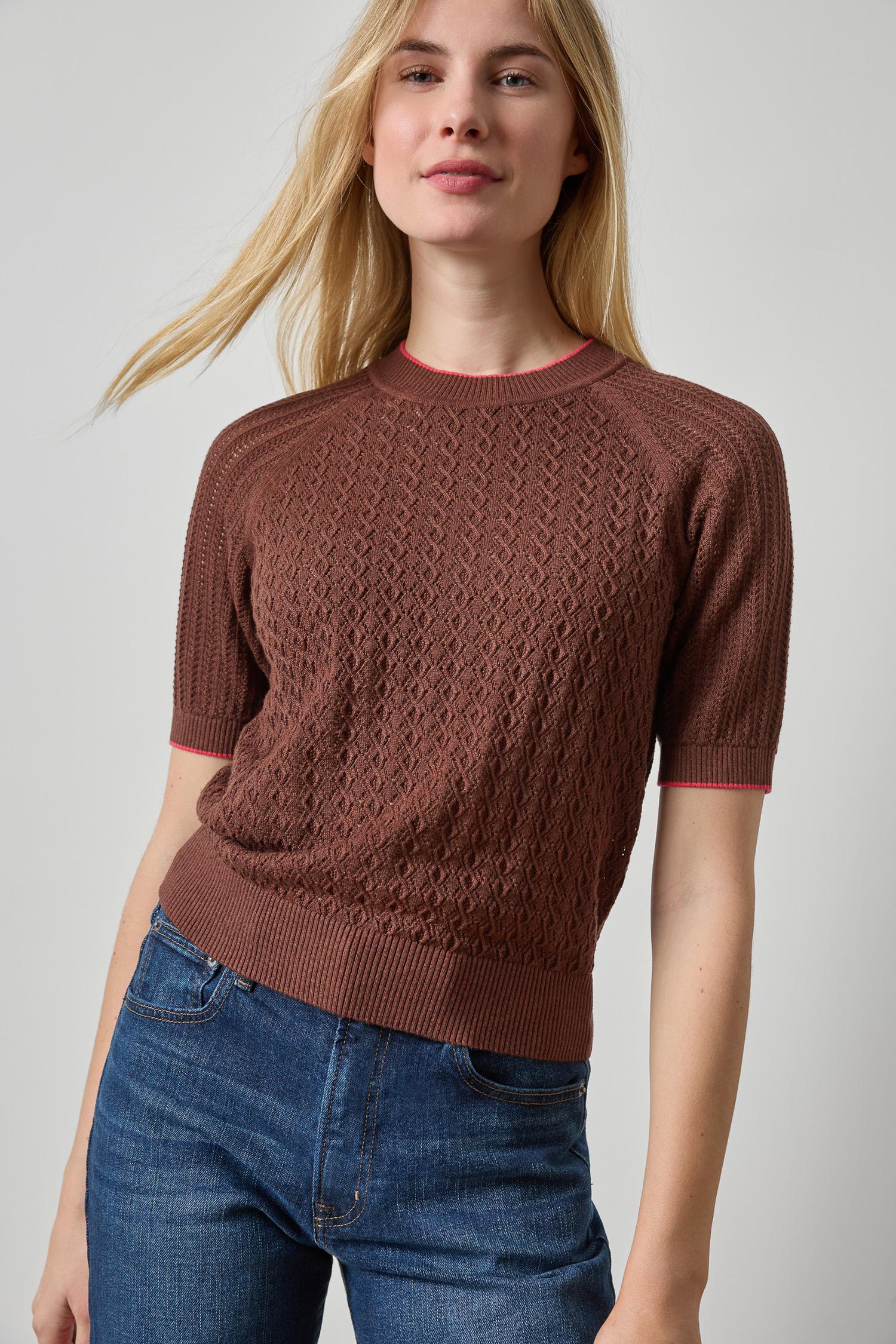 Mixed Stitch Crewneck Sweater Womens Sweater Java A1