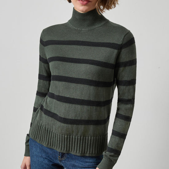 Textured Stripe Turtleneck Sweater Womens Sweater Balsam Stripe A1