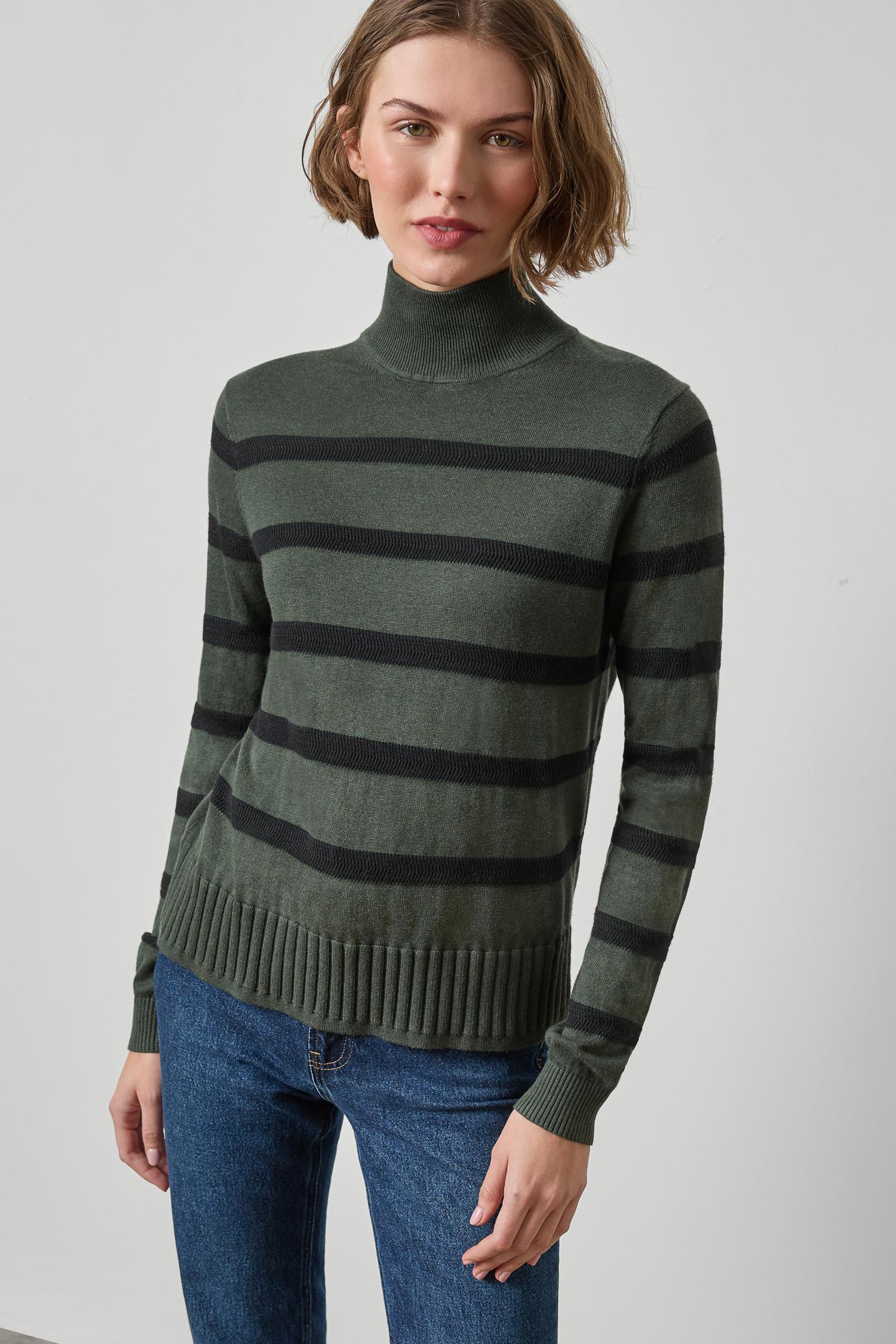 Textured Stripe Turtleneck Sweater Womens Sweater Balsam Stripe A1