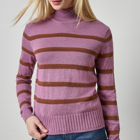 Textured Stripe Turtleneck Sweater Womens Sweater Dewberry Stripe A1