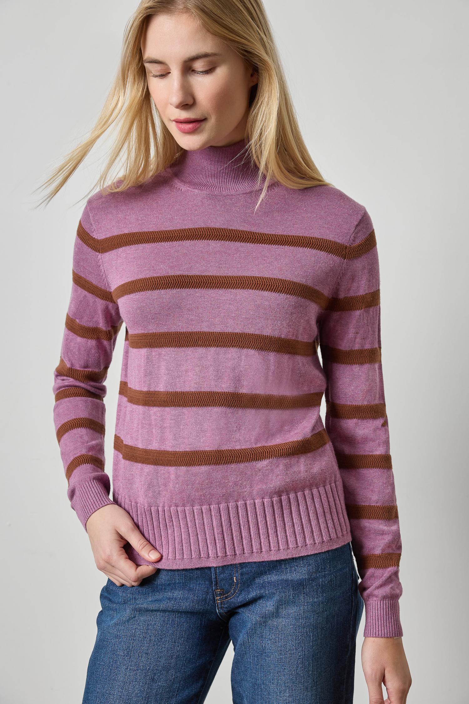Textured Stripe Turtleneck Sweater Womens Sweater Dewberry Stripe A1