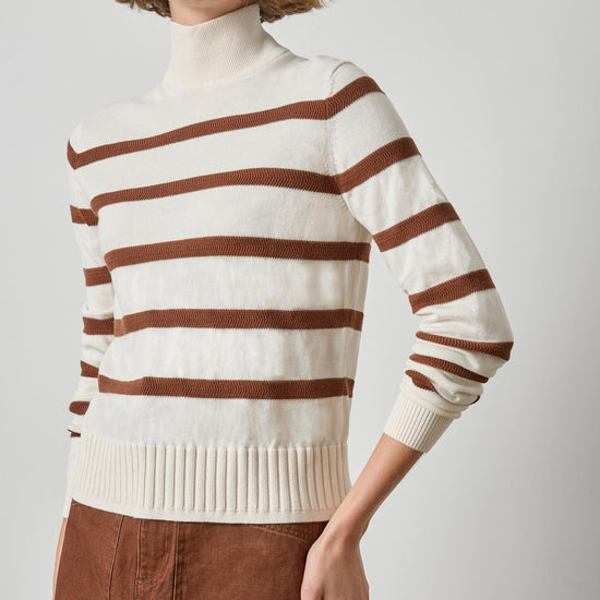 Textured Stripe Turtleneck Sweater Womens Sweater Ivory Stripe A1