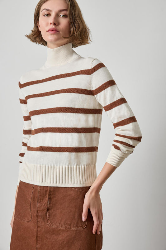 Textured Stripe Turtleneck Sweater Womens Sweater Ivory Stripe A1