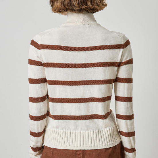Textured Stripe Turtleneck Sweater Womens Sweater Ivory Stripe A2