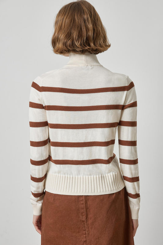 Textured Stripe Turtleneck Sweater Womens Sweater Ivory Stripe A2