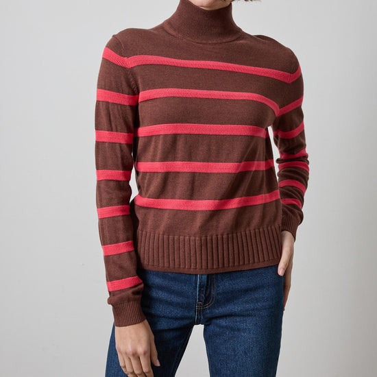 Textured Stripe Turtleneck Sweater Womens Sweater Java Stripe A1