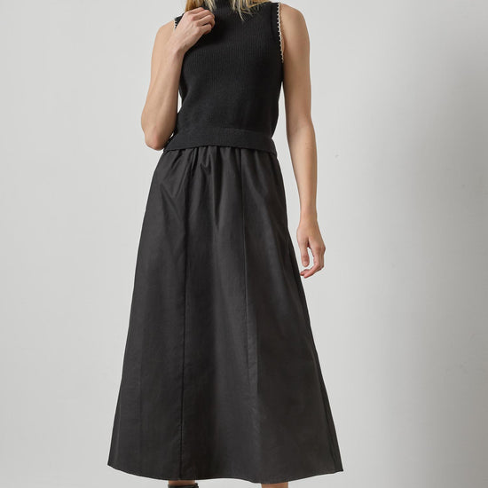 Mixed Media Mock Neck Dress Womens Dress Black A1
