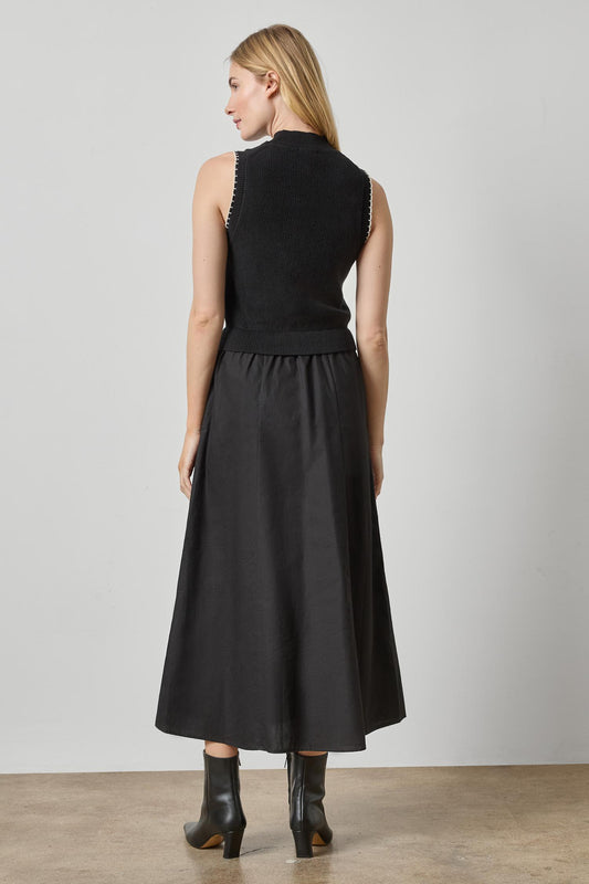 Mixed Media Mock Neck Dress Womens Dress Black A2