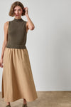 Mixed Media Mock Neck Dress Womens Dress Olive A1