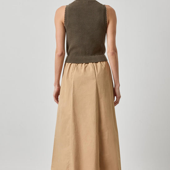 Mixed Media Mock Neck Dress Womens Dress Olive A2