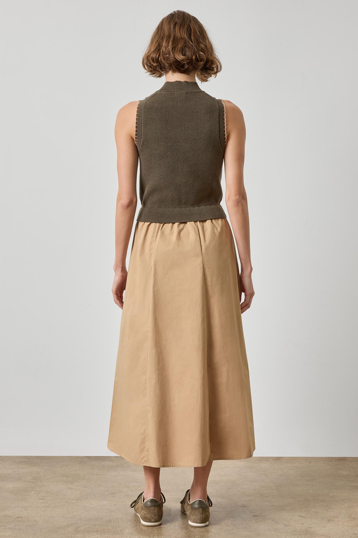 Mixed Media Mock Neck Dress Womens Dress Olive A2