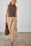 Mixed Media Mock Neck Dress Womens Dress Olive C2