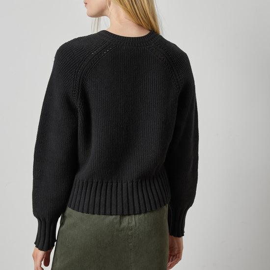 Textured V-Neck Saddle Sweater Womens Sweater Black A2
