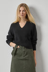 Textured V-Neck Saddle Sweater Womens Sweater Black A3