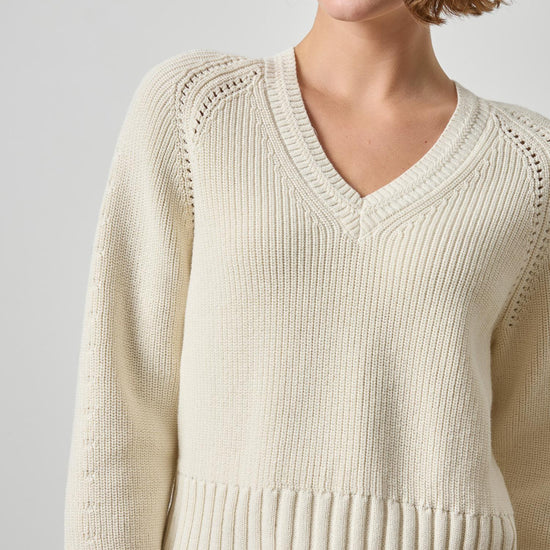Textured V-Neck Saddle Sweater Womens Sweater Rope A1