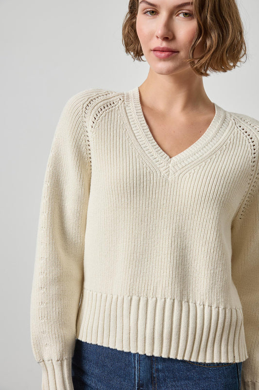 Textured V-Neck Saddle Sweater Womens Sweater Rope A1