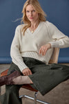Textured V-Neck Saddle Sweater Womens Sweater Rope C1