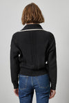 Contrast Collar Zip Cardigan Womens Sweater Black A2