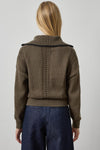 Contrast Collar Zip Cardigan Womens Sweater Olive A2