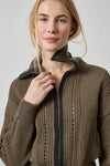 Contrast Collar Zip Cardigan Womens Sweater Olive A3