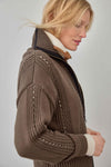 Contrast Collar Zip Cardigan Womens Sweater Olive C1