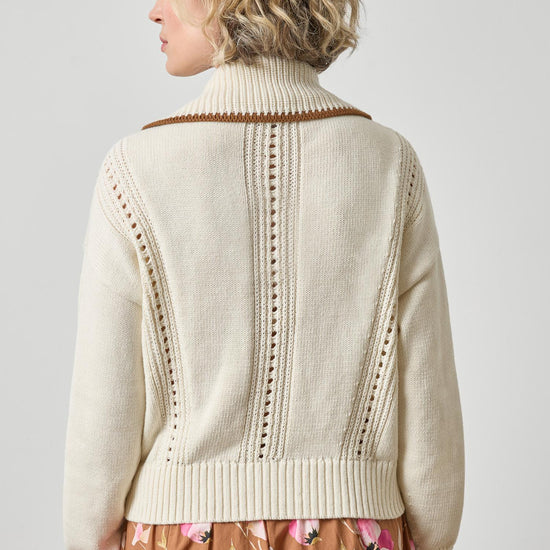 Contrast Collar Zip Cardigan Womens Sweater Rope A2