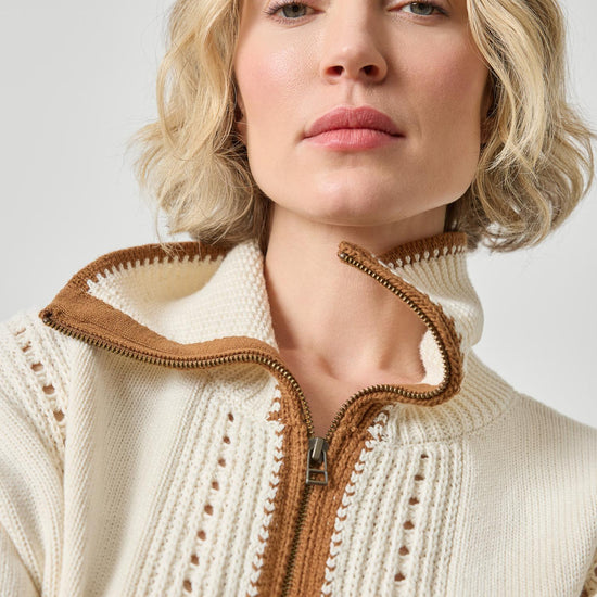 Contrast Collar Zip Cardigan Womens Sweater Rope A3