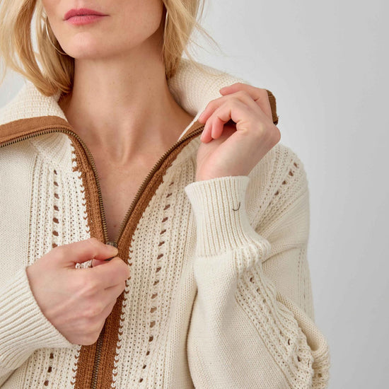 Contrast Collar Zip Cardigan Womens Sweater Rope C1