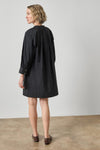 Shirred Neck Placket Dress Womens Dress Black A2