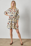 Shirred Neck Placket Dress Womens Dress Blue Poppy Print A1