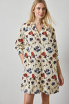 Shirred Neck Placket Dress Womens Dress Blue Poppy Print A3
