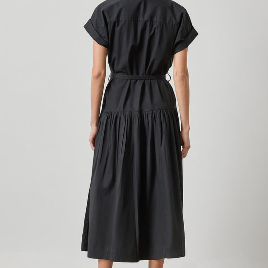 Cuffed Sleeve Maxi Shirt Dress Womens Dress Black A2