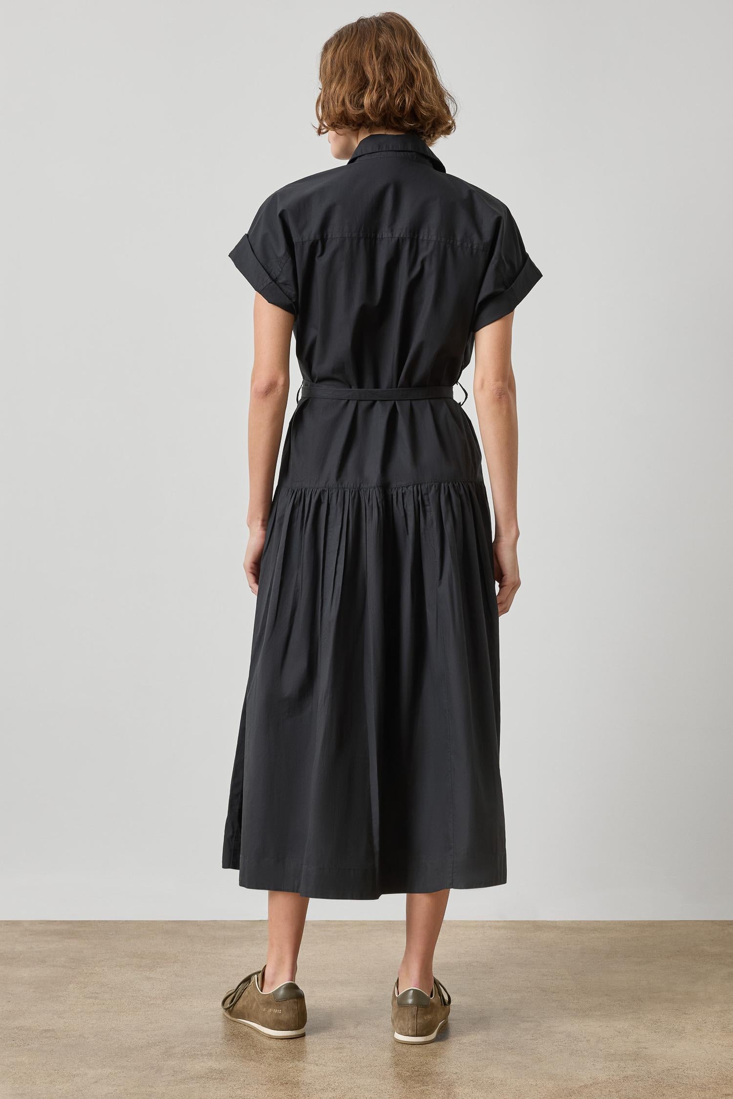 Cuffed Sleeve Maxi Shirt Dress Womens Dress Black A2