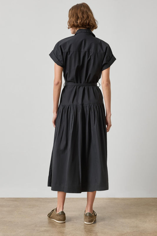 Cuffed Sleeve Maxi Shirt Dress Womens Dress Black A2