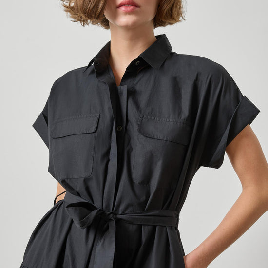 Cuffed Sleeve Maxi Shirt Dress Womens Dress Black A3