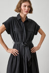 Cuffed Sleeve Maxi Shirt Dress Womens Dress Black A4