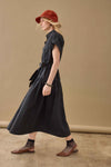 Cuffed Sleeve Maxi Shirt Dress Womens Dress Black C1