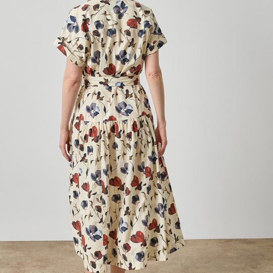 Cuffed Sleeve Maxi Shirt Dress Womens Dress Blue Poppy Print A2