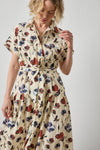 Cuffed Sleeve Maxi Shirt Dress Womens Dress Blue Poppy Print A4