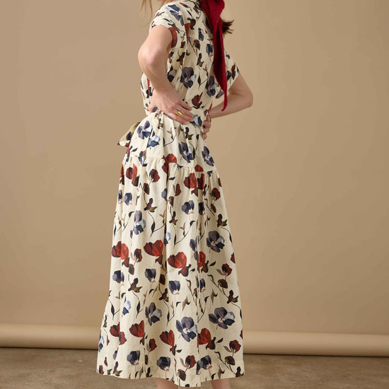 Cuffed Sleeve Maxi Shirt Dress Womens Dress Blue Poppy Print C2