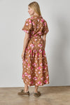 Cuffed Sleeve Maxi Shirt Dress Womens Dress Pink Poppy Print A2