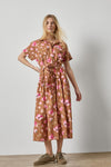 Cuffed Sleeve Maxi Shirt Dress Womens Dress Pink Poppy Print A3