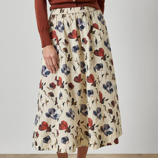 Elastic Waist Paneled Skirt Womens Skirt Blue Poppy Print A1