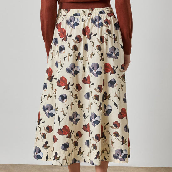 Elastic Waist Paneled Skirt Womens Skirt Blue Poppy Print A2