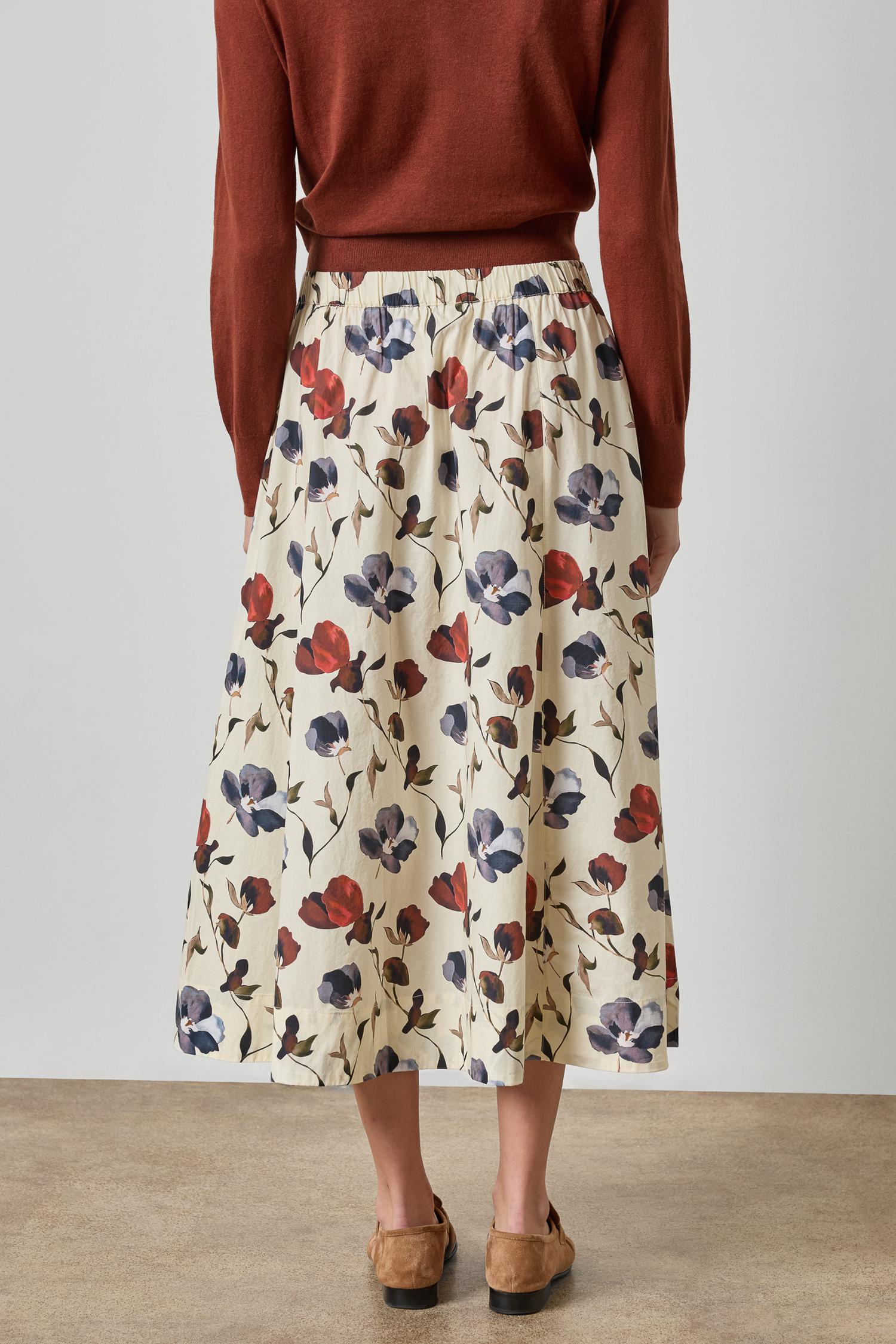 Elastic Waist Paneled Skirt Womens Skirt Blue Poppy Print A2