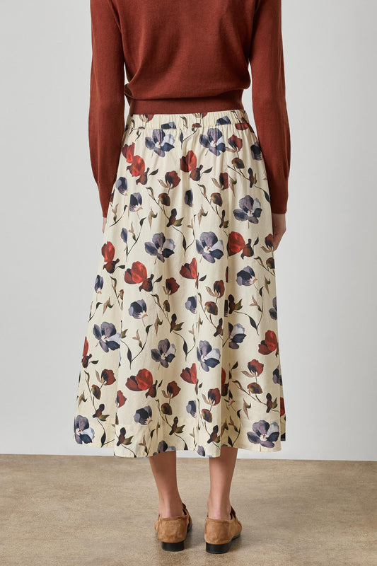 Elastic Waist Paneled Skirt Womens Skirt Blue Poppy Print A2